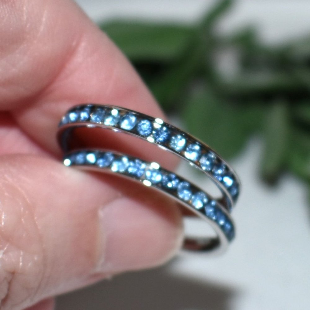 Set of 2 Blue Crystal Eternity Band Rings,  Size 10